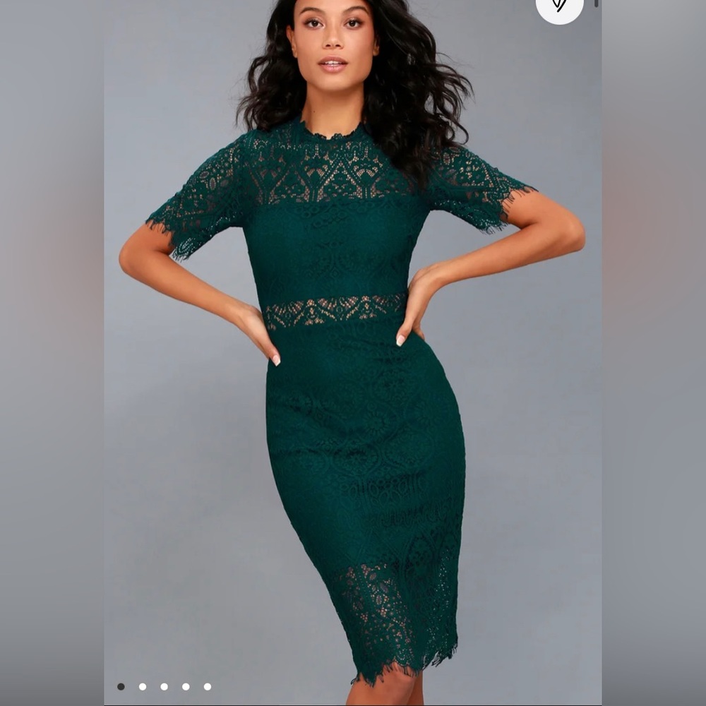 Lulu’s Remarkable Lace Dress, Forest Green S